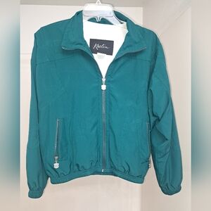 Blue Green Bomber Jacket with Elastic Cuffs and Zipper Closure